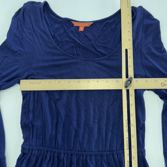 ModCloth Dress Womens XS Navy Blue Flare Bell Sleeve Ruffle Hem Rayon Stretch - Picture 5 of 6